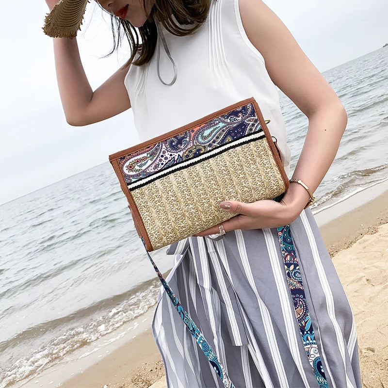 Vintage Woven Shoulder Bag Raffia Ethnic Rattan Bags Bohemian Summer Travel