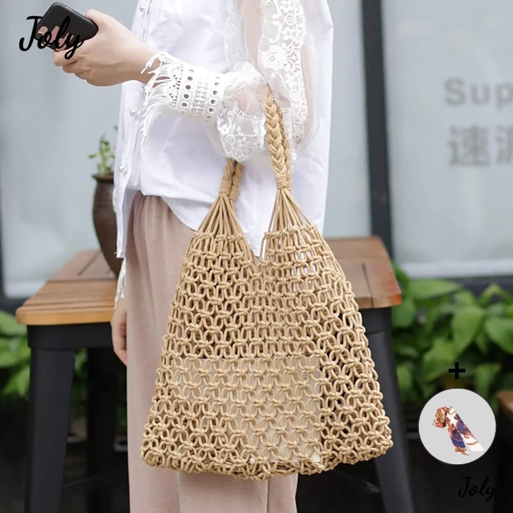 Women's Straw Beach Handbag Large Capacity Net Rope Bag