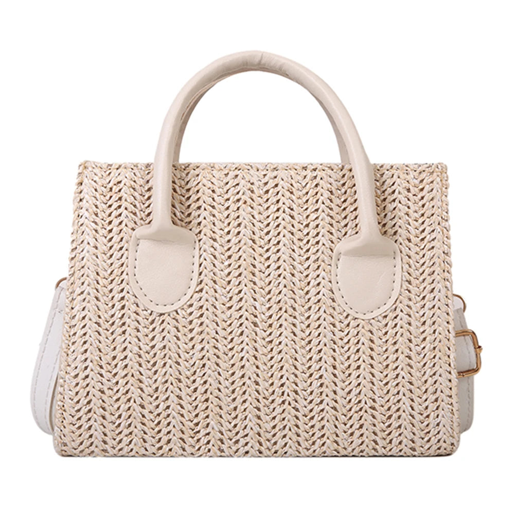 Straw Beach Tote Shoulder Bags Women Hand-Woven Leather Crossbody