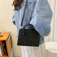 Straw Beach Tote Shoulder Bags Women Hand-Woven Leather Crossbody