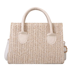 Straw Beach Tote Shoulder Bags Women Hand-Woven Leather Crossbody