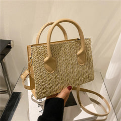 Woven Leather Straw Beach Tote for Women