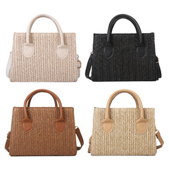 Woven Leather Straw Beach Tote for Women