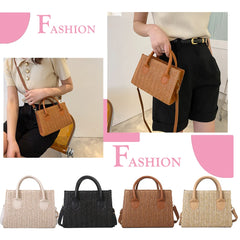 Woven Leather Straw Beach Tote for Women