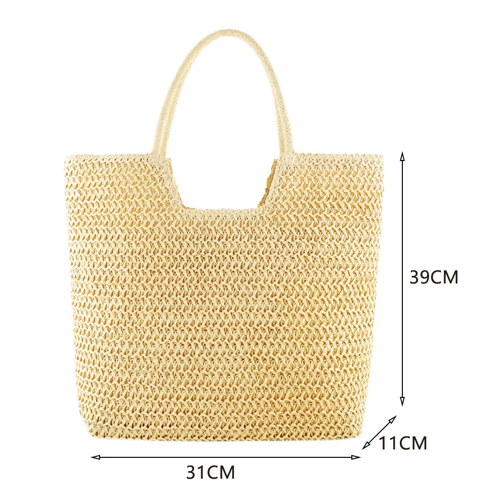 Straw Beach Women Shoulder Handbag Woven Boho Summer Tote Bag