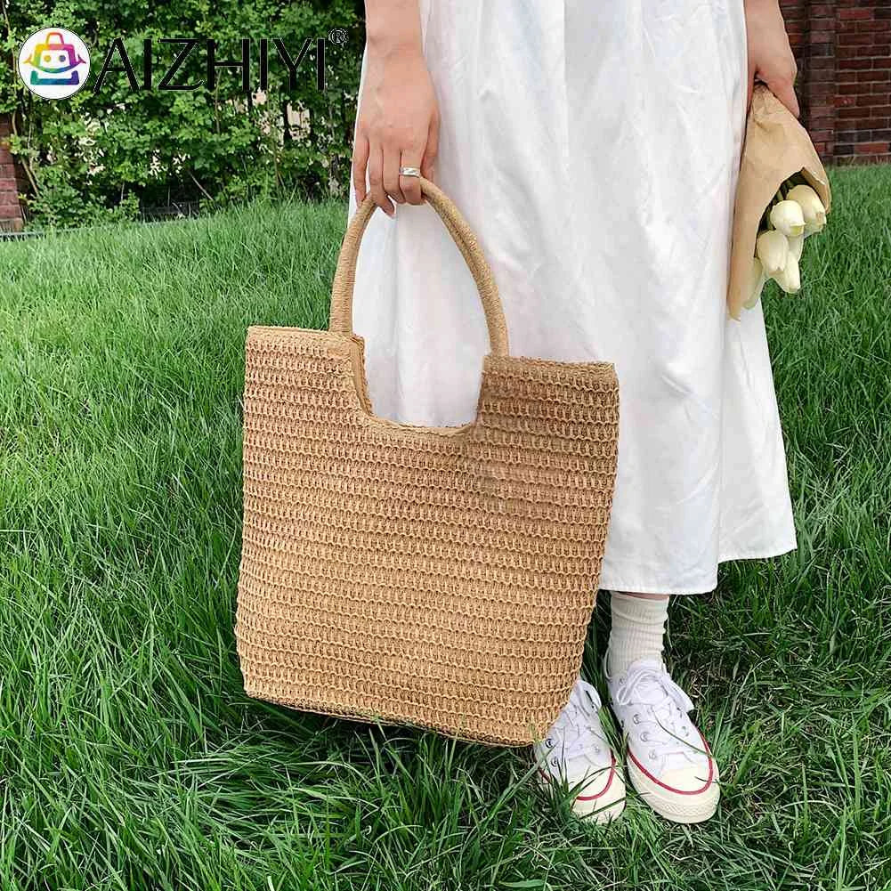 Straw Beach Women Shoulder Handbag Woven Boho Summer Tote Bag