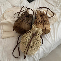 Straw Bucket Bag for Women Crossbody Shoulder Bags Summer Handbags