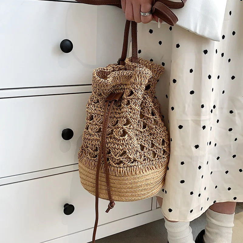 Straw Bucket Bag for Women Crossbody Shoulder Bags Summer Handbags