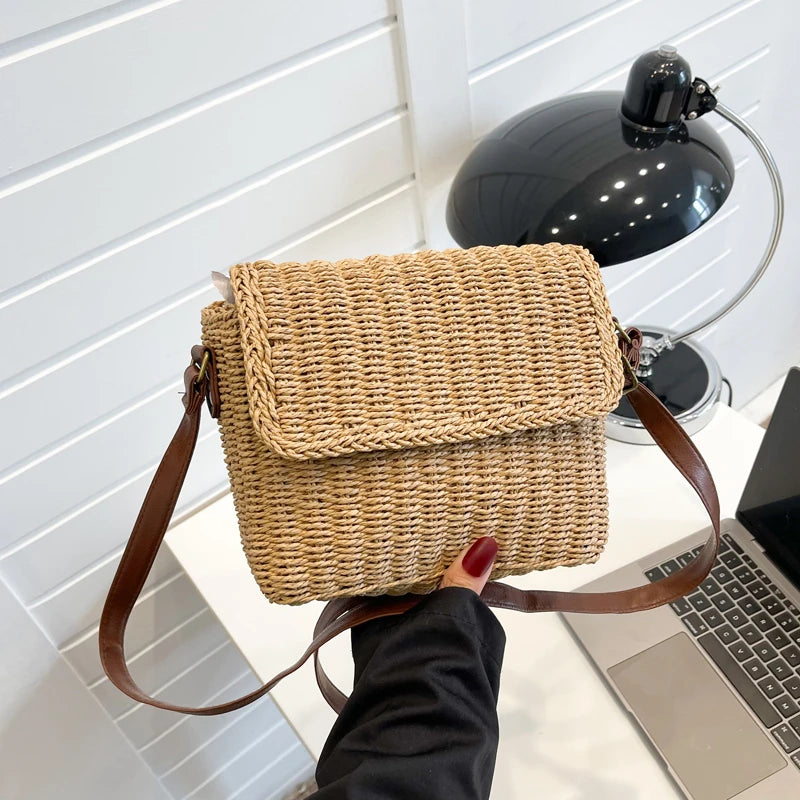 Bohemian Straw Crossbody Bag Small Knitting Summer Beach Purse Handbag
