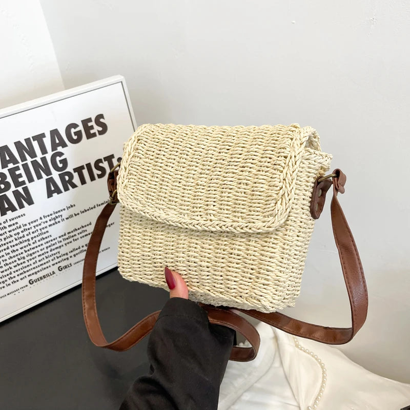 Bohemian Straw Crossbody Bag Small Knitting Summer Beach Purse Handbag
