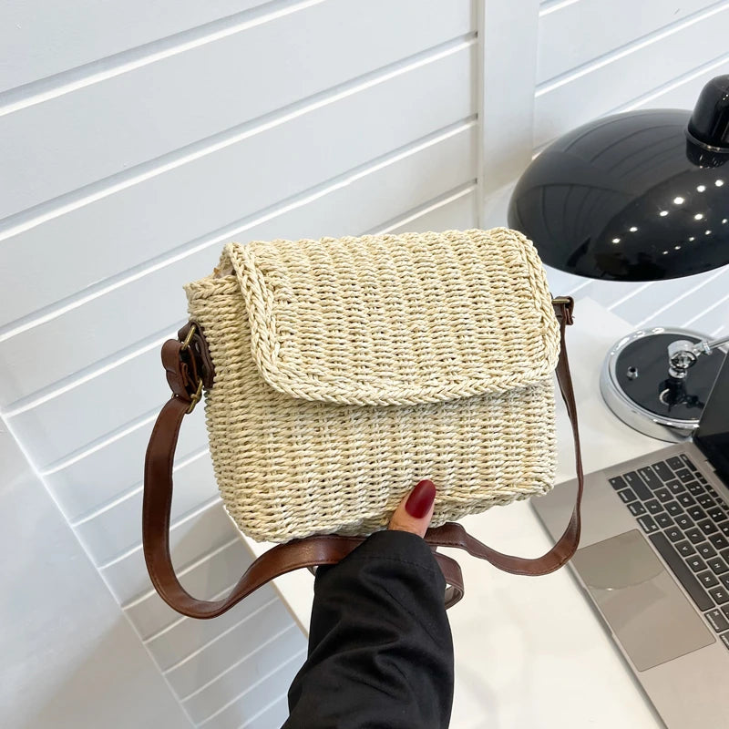 Bohemian Straw Crossbody Bag Small Knitting Summer Beach Purse Handbag