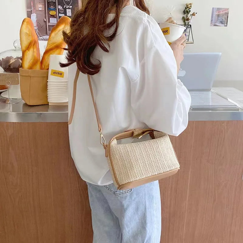 Bohemian Straw Crossbody Bucket Beach Bag Purse Handbag