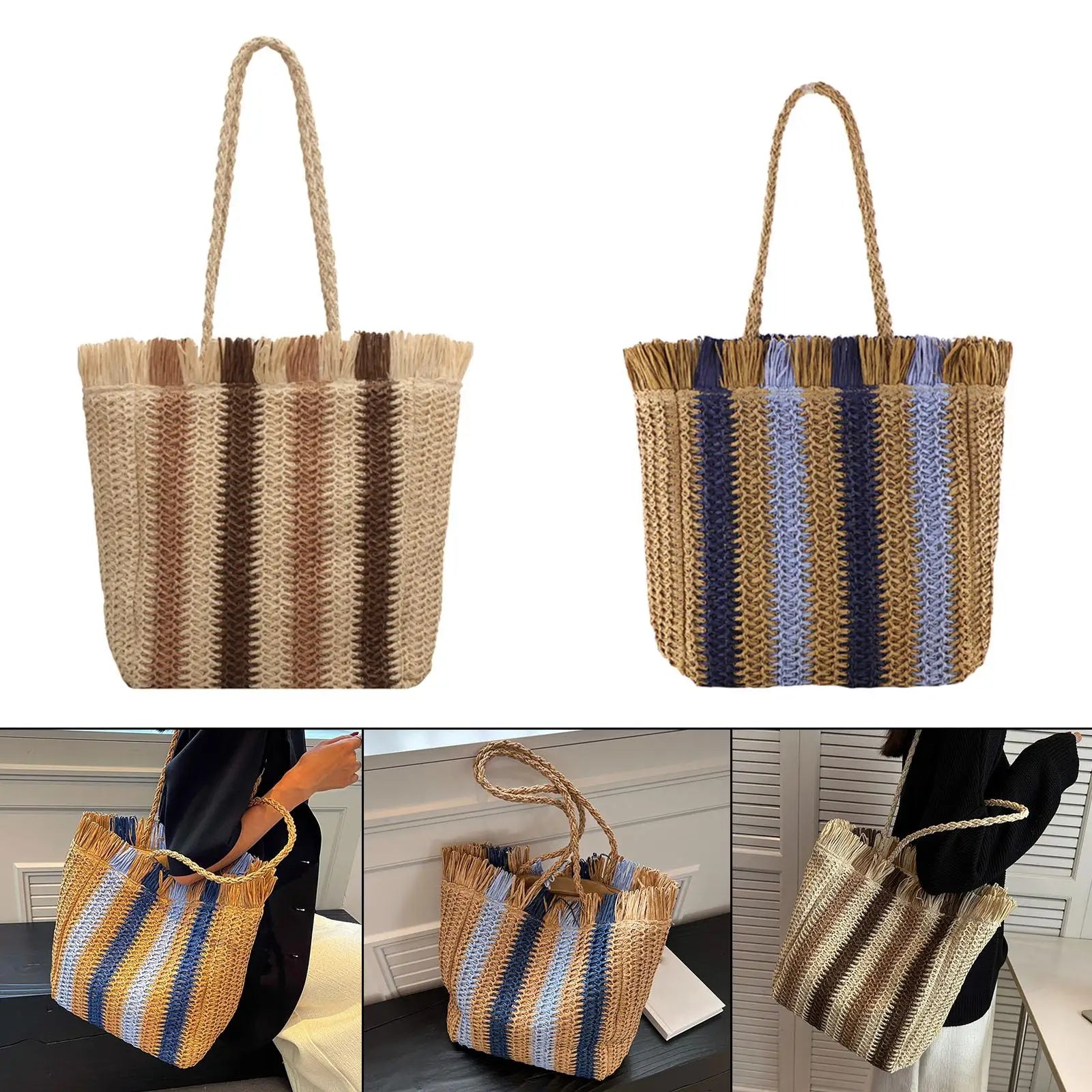 Straw Handbag Shoulder Bag Beach Boho Woven Bag Vacation