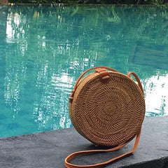 Straw Round Circle Shoulder Beach Bag Summer Rattan Bag