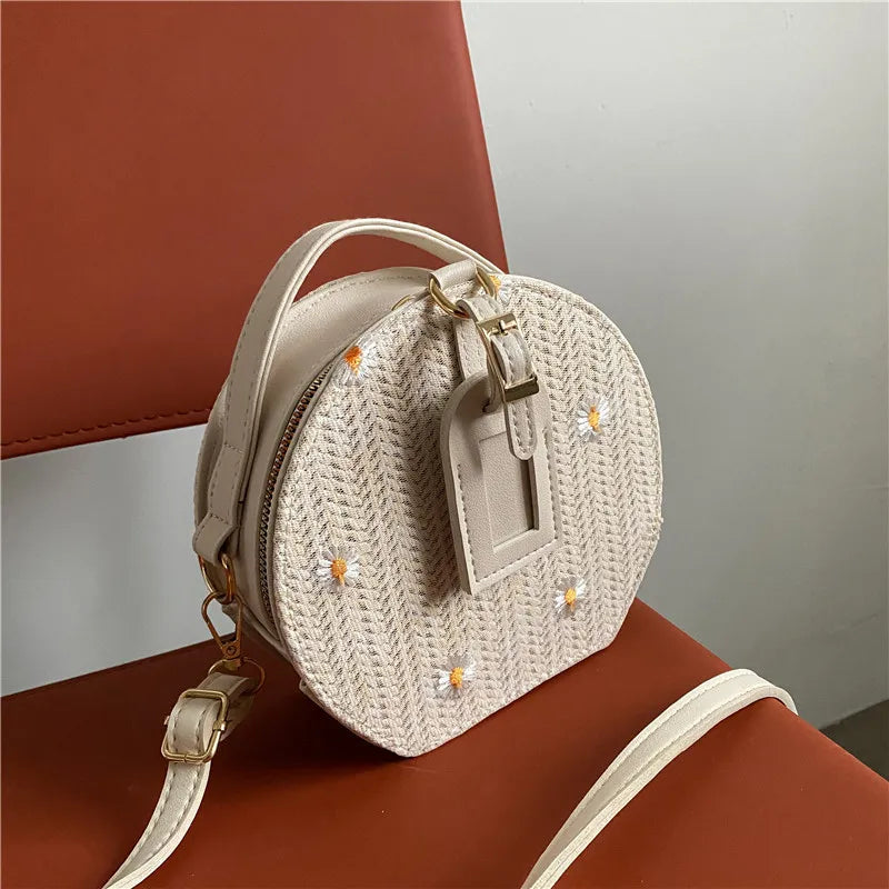 Straw Woven Women's Bag Geometric Pattern Shoulder Crossbody Bag