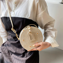 Straw Woven Women's Bag Geometric Pattern Shoulder Crossbody Bag
