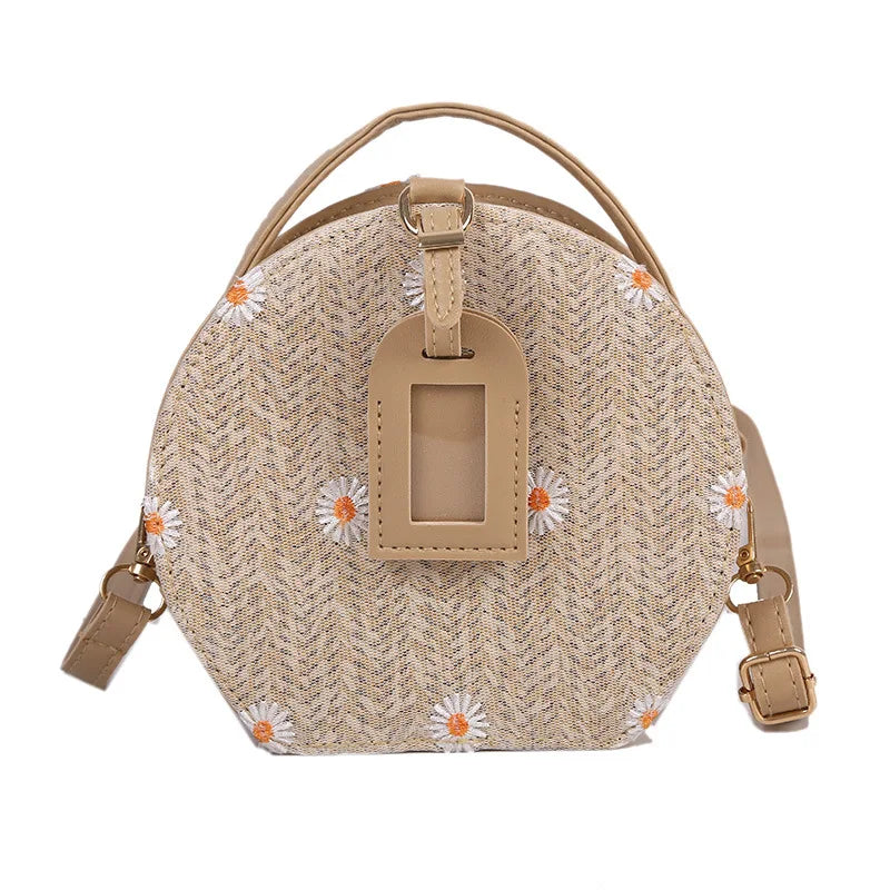 Straw Woven Women's Bag Geometric Pattern Shoulder Crossbody Bag