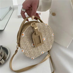 Straw Woven Women's Bag Geometric Pattern Shoulder Crossbody Bag