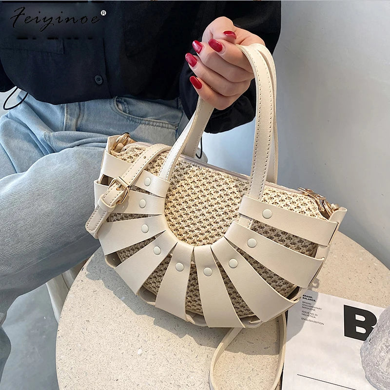 Straw Semicircle Small Tote Women Beach Crossbody Bag