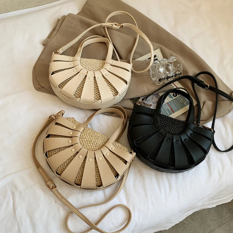 Straw Semicircle Small Tote Women Beach Crossbody Bag