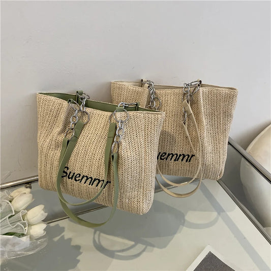 Women's Straw Shoulder Bag Large Woven Tote Casual Beach Handbag