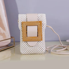 Straw Square Crossbody Bag Women's Beach Messenger Bag