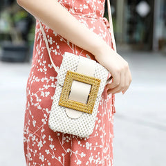 Straw Square Crossbody Bag Women's Beach Messenger Bag