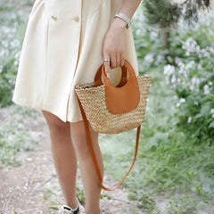 Straw Beach Bag Vintage Woven Shoulder Tote Vacation Casual Bucket Bag