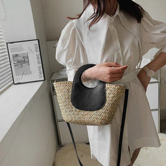 Straw Beach Bag Vintage Woven Shoulder Tote Vacation Casual Bucket Bag