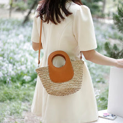 Straw Beach Bag Vintage Woven Shoulder Tote Vacation Casual Bucket Bag