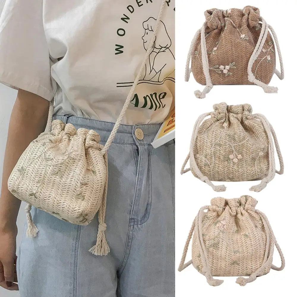 Straw Weave Bucket Bags Rattan Women Summer Beach Shoulder Bags Handbags