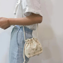 Straw Weave Bucket Bags Rattan Women Summer Beach Shoulder Bags Handbags