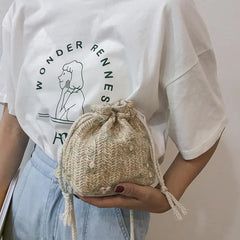Straw Weave Bucket Bags Rattan Women Summer Beach Shoulder Bags Handbags