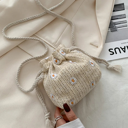 Straw Weave Bucket Bags Rattan Women Summer Beach Shoulder Bags Handbags Totes