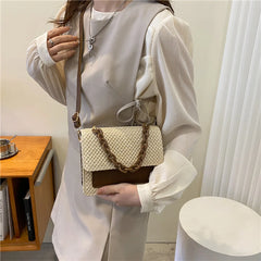 Acrylic Chain Straw Women Shoulder Messenger Bag Woven PU Small Handbags