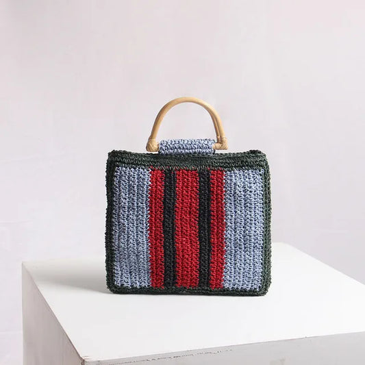 Straw Woven Bag Female Ins Portable Lovely Fairy Stripe Hand Bag