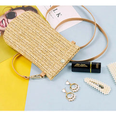 Straw Woven Small Phone Bag Rushwork Ladies Crossbody