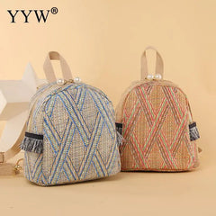 Straw Woven Small Travel Backpacks Women Shoulder School Bags