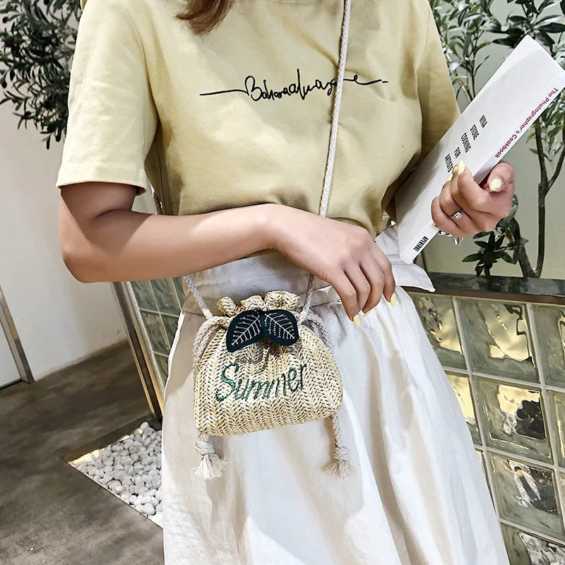 Straw Woven Bucket Small Bag Women's Shoulder Messenger Bag