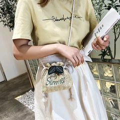 Straw Woven Bucket Small Bag Women's Shoulder Messenger Bag