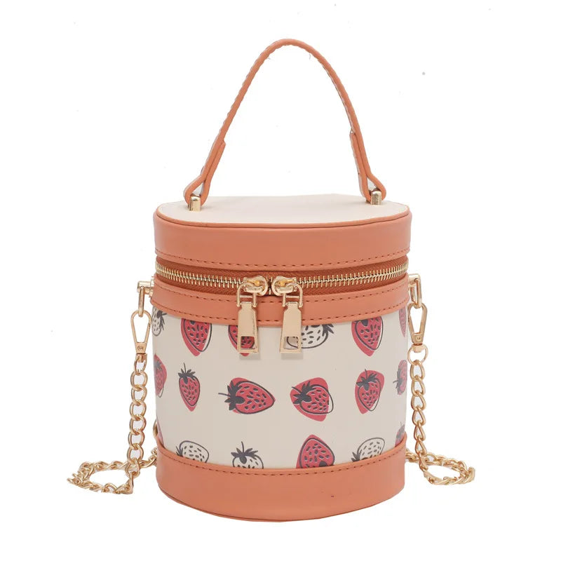 Strawberry Print Chain Shoulder Bag PU Zipper Handbag