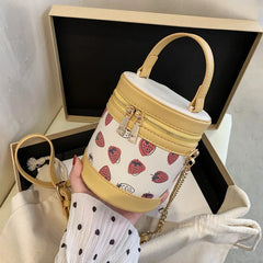 Strawberry Print Chain Shoulder Bag PU Zipper Handbag