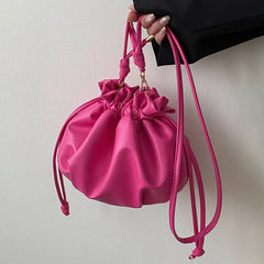 Y2K Style Leather Drawstring Crossbody Bag
