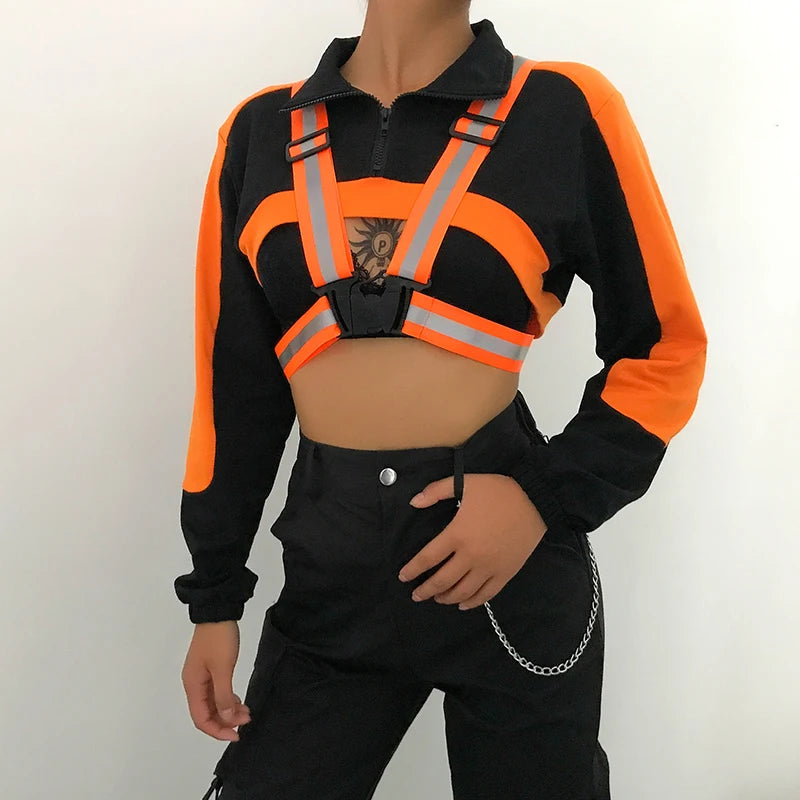 Reflective Straps Hip Hop Style Schoolbag Buckle Belt Tooling Wind Vest Safety