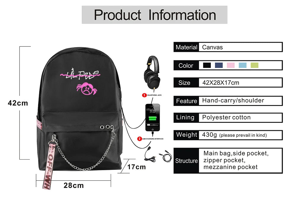 Lil Peep USB Rechargeable Backpack for Women