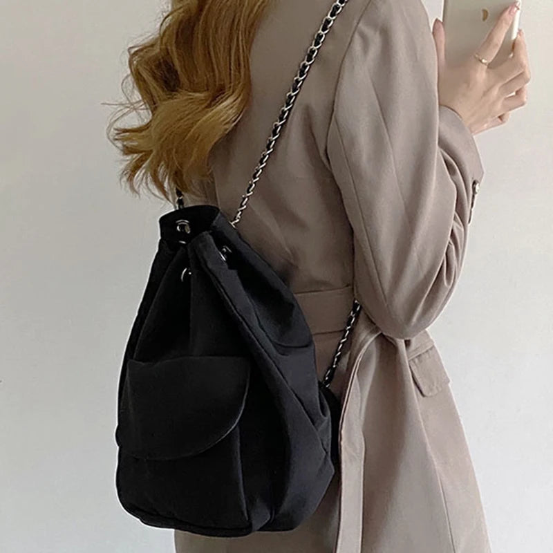 String Backpacks Women Couples Multi-func Chain Bag Solid Students OL Bagpack