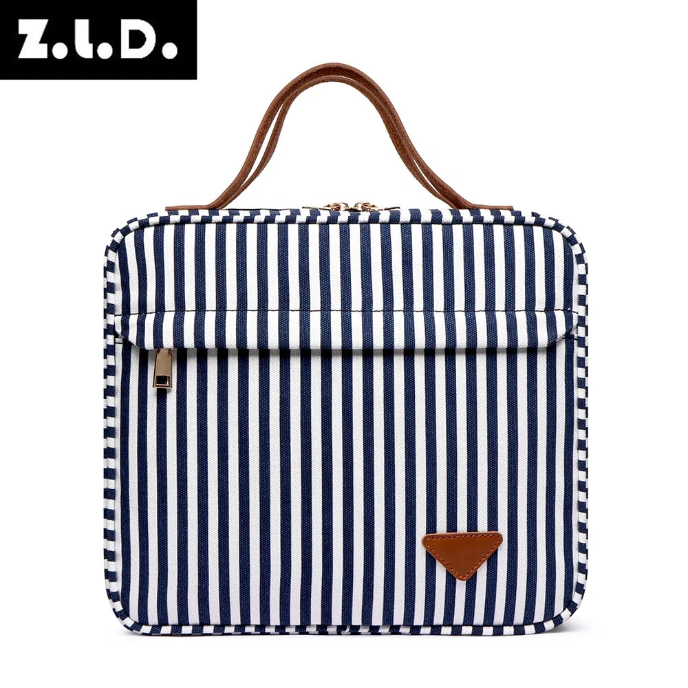 Stripe Cosmetic Bag Waterproof Women Travel Organizer Makeup Bag