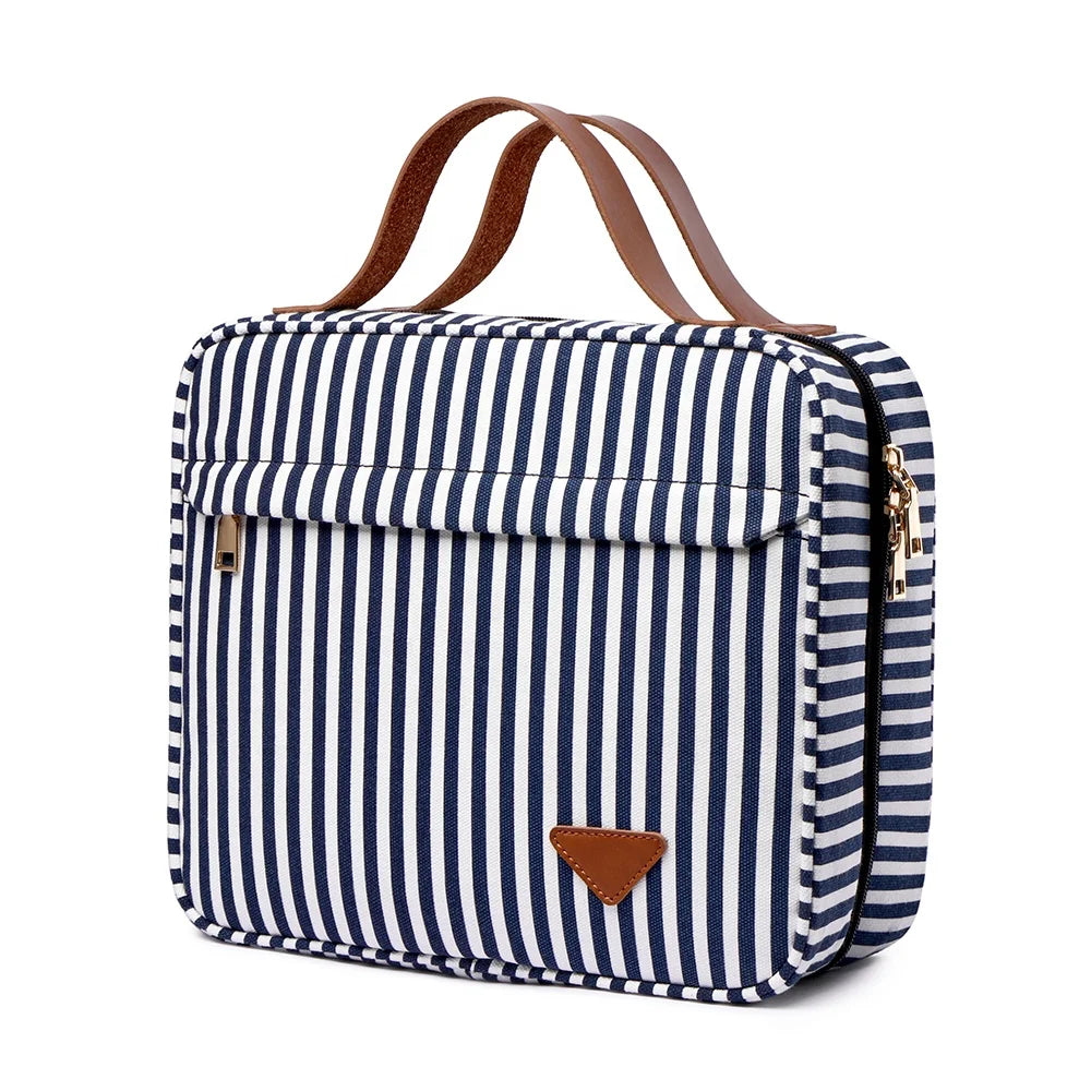 Stripe Cosmetic Bag Waterproof Women Travel Organizer Makeup Bag