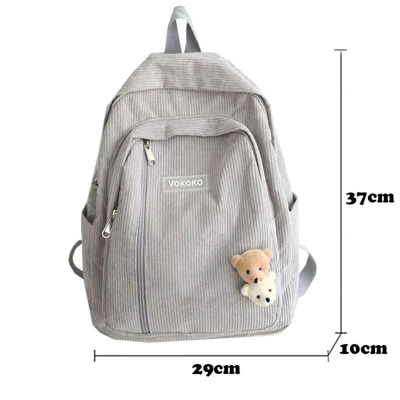 Striped Corduroy Backpack Schoolbag For Teens Boys Girls