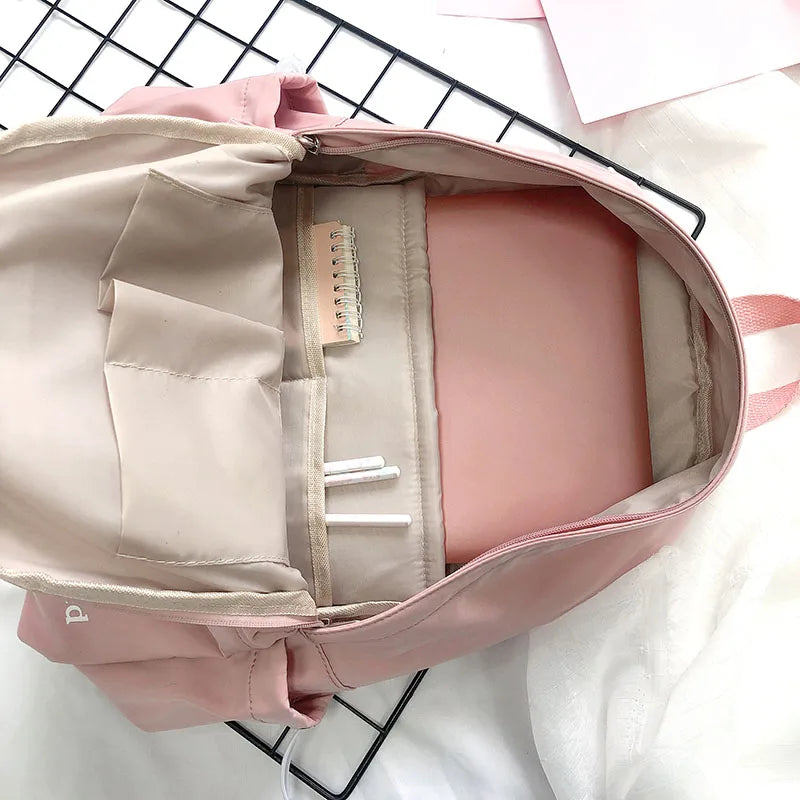 Stripe Corduroy Woman Backpack Schoolbag Teenage Girls Boys